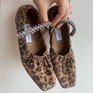 Jimmy Choo Leopard Print Embellished Ballet Flat size 37
